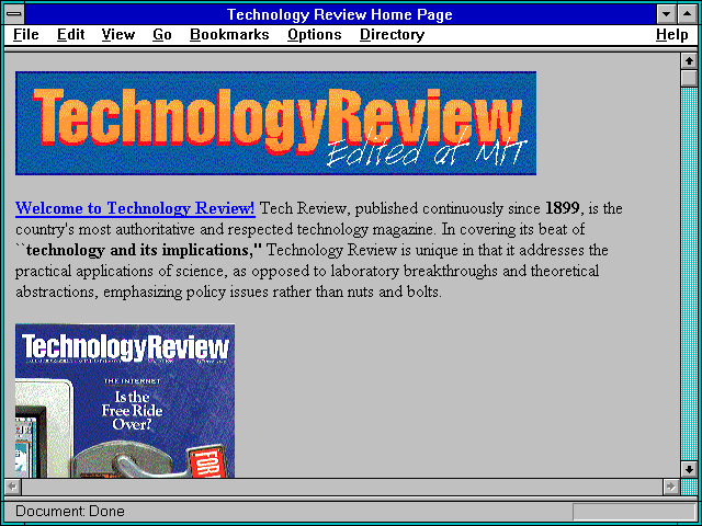 Screenshot of Technology Review Home Page