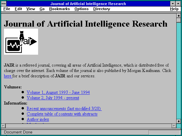 Screenshot of Journal of Artificial Intelligence Research