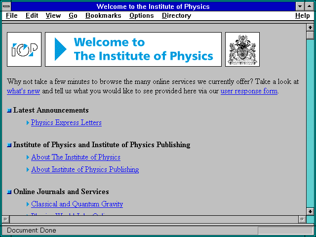 Screenshot of Welcome to the Institute of Physics