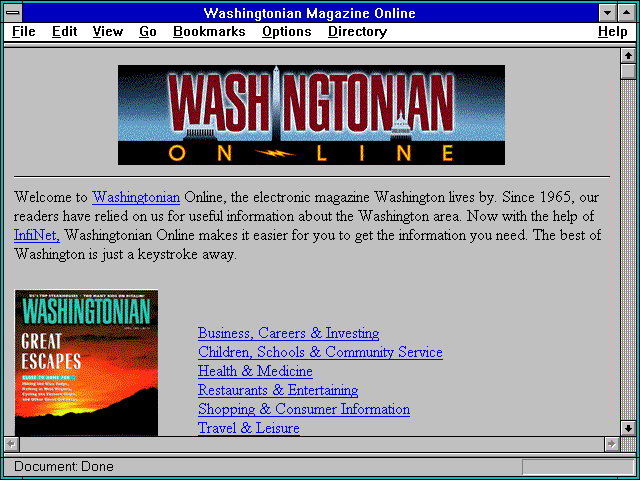 Screenshot of Washingtonian Magazine Online