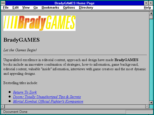 Screenshot of BradyGAMES Home Page
