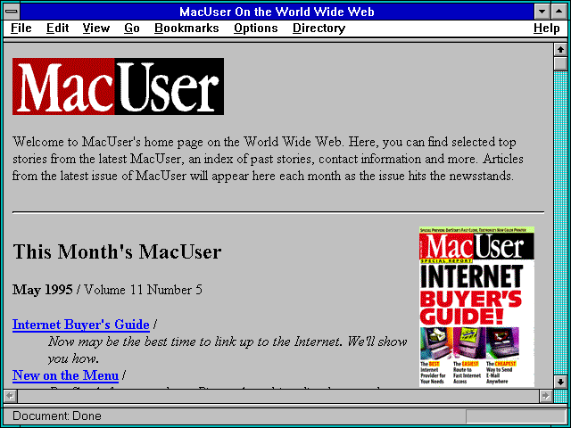 Screenshot of MacUser On the World Wide Web