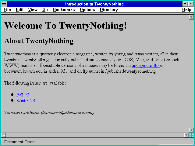 Screenshot of Introduction to TwentyNothing