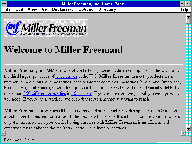 Screenshot of Miller Freeman Inc. Home Page