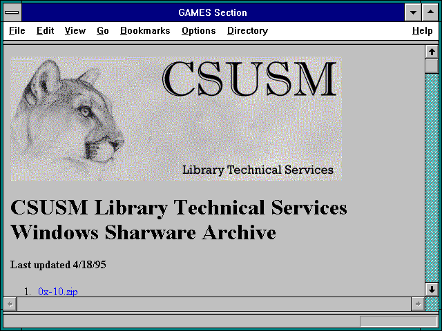 Screenshot of GAMES Section