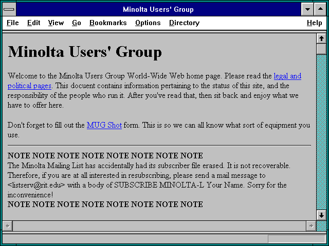 Screenshot of Minolta Users' Group