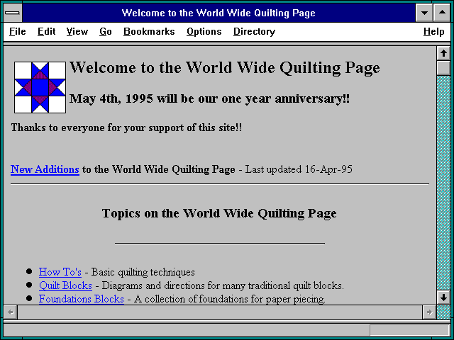 Screenshot of Welcome to the World Wide Quilting Page