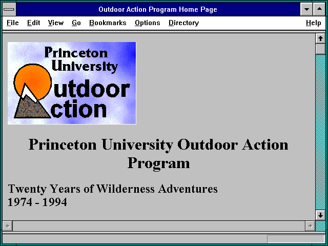 Screenshot of Outdoor Action Program Home Page