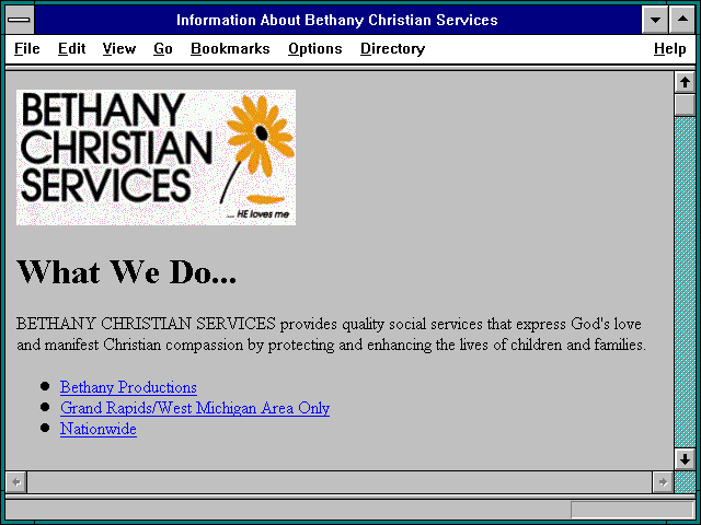 Screenshot of Information About Bethany Christian Services