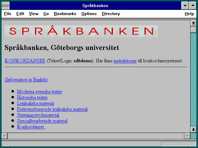 Screenshot of Sprakbanken