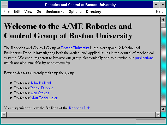 Screenshot of Robotics and Control at Boston University