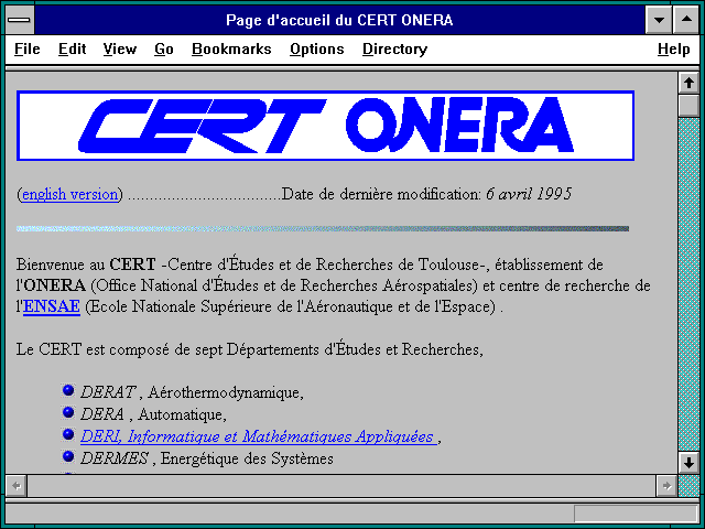 Screenshot of Page d'accueil du CERT ONERA