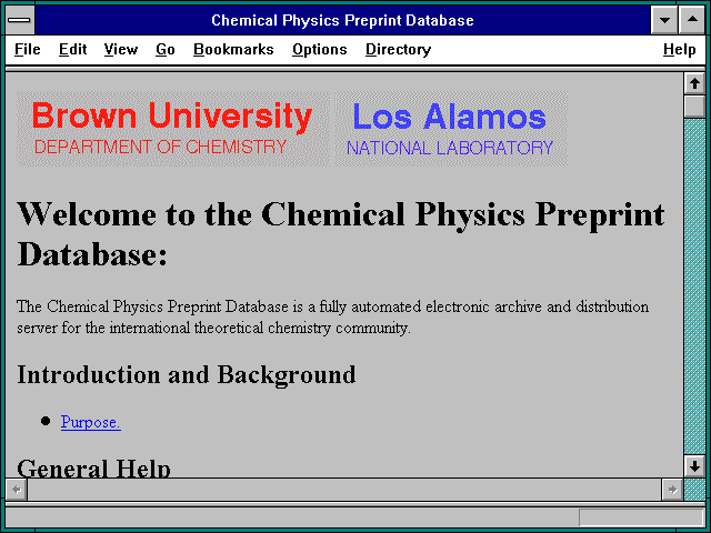 Screenshot of Chemical Physics Preprint Database