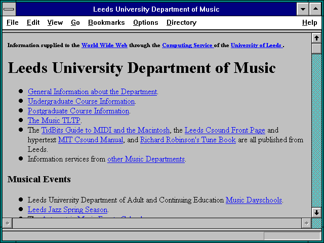 Screenshot of Leeds University Department of Music