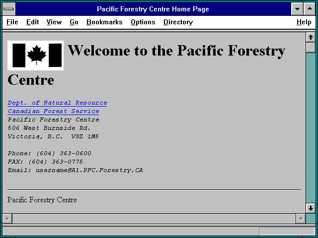 Screenshot of Pacific Forestry Centre Home Page