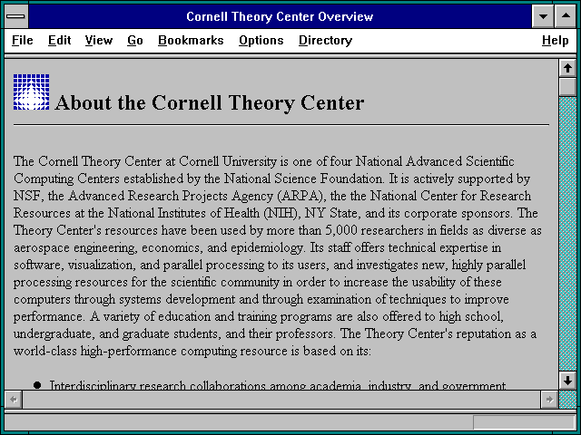 Screenshot of Cornell Theory Center Overview