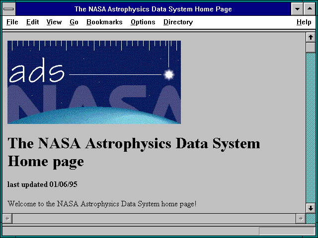 Screenshot of The NASA Astrophysics Data System Home Page