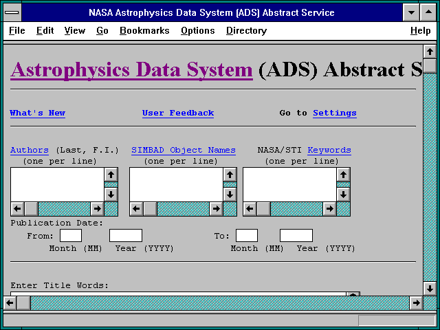 Screenshot of NASA Astrophysics Data System (ADS) Abstract Service