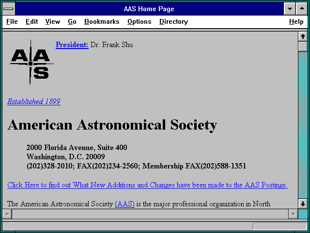 Screenshot of AAS Home Page