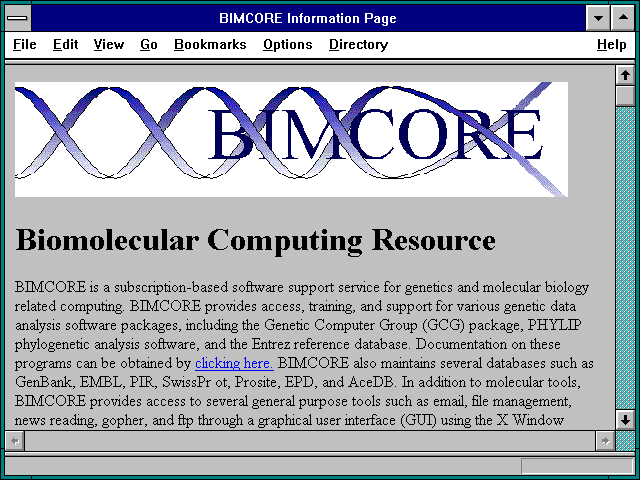 Screenshot of BIMCORE Information Page