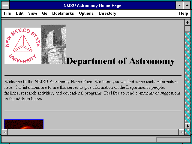 Screenshot of NMSU Astronomy Home Page