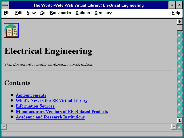 Screenshot of The World-Wide Web Virtual Library: Electrical Engineering