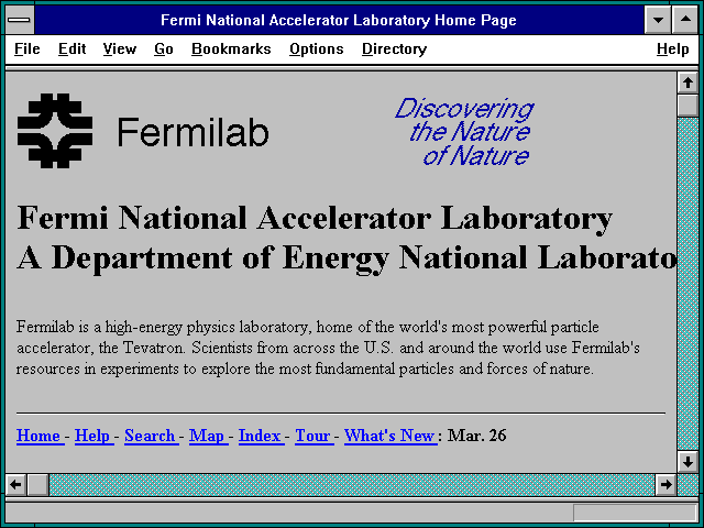 Screenshot of Fermi National Accelerator Laboratory Home Page