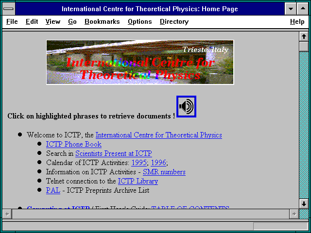 Screenshot of International Centre for Theoretical Physics: Home Page