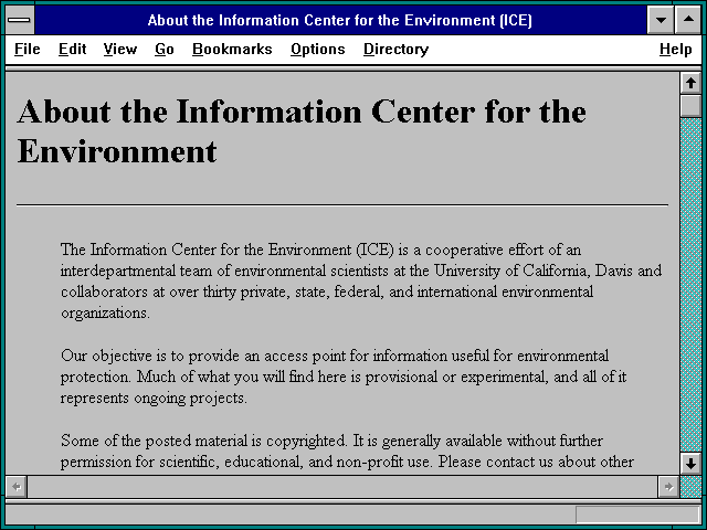 Screenshot of About the Information Center for the Environment (ICE)