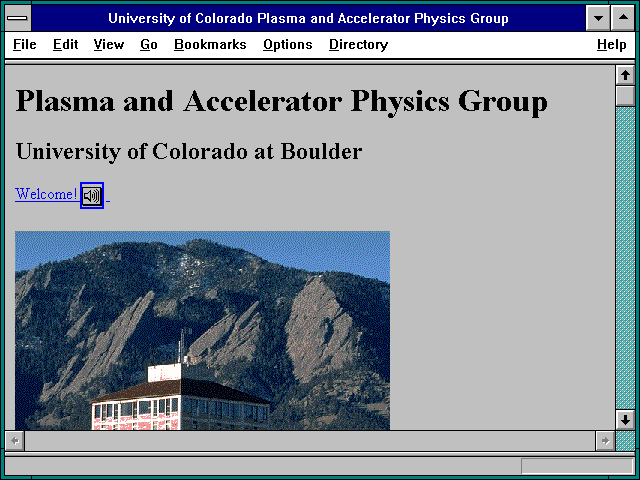 Screenshot of University of Colorado Plasma and Accelerator Physics Group