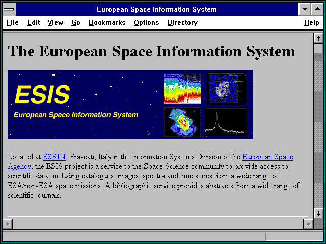 Screenshot of European Space Information System
