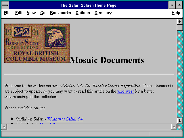 Screenshot of The Safari Splash Home Page