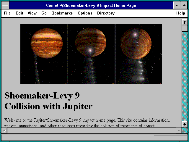 Screenshot of Comet P/Shoemaker-Levy 9 Impact Home Page
