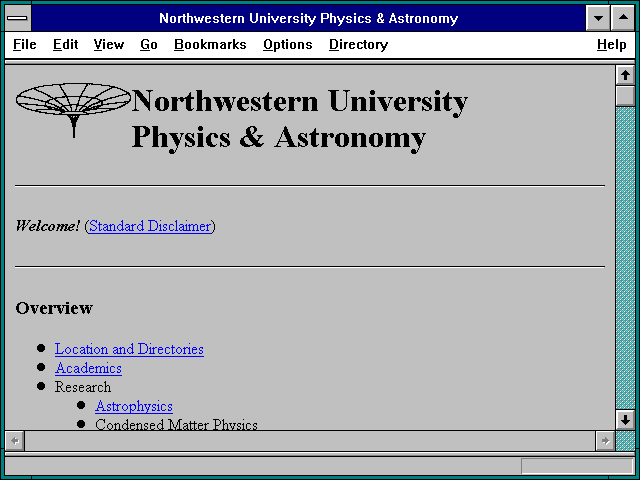 Screenshot of Northwestern University Physics & Astronomy