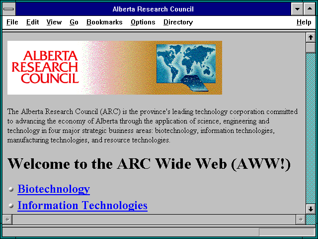 Screenshot of Alberta Research Council