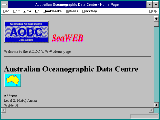 Screenshot of Australian Oceanographic Data Centre - Home Page