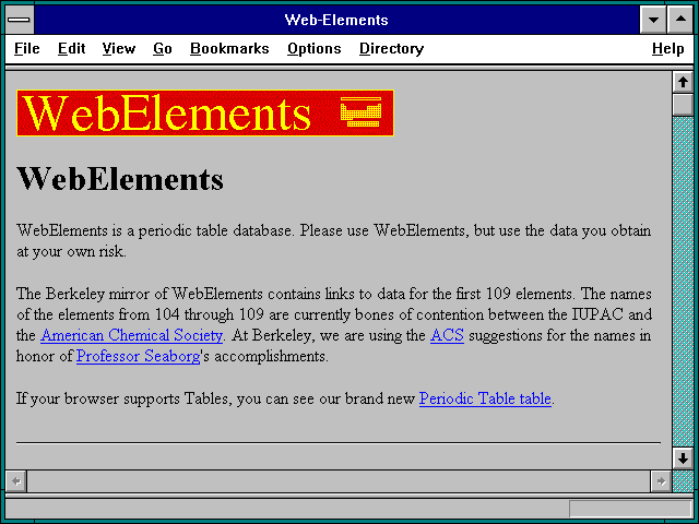 Screenshot of Periodic Table in Hypertext Format