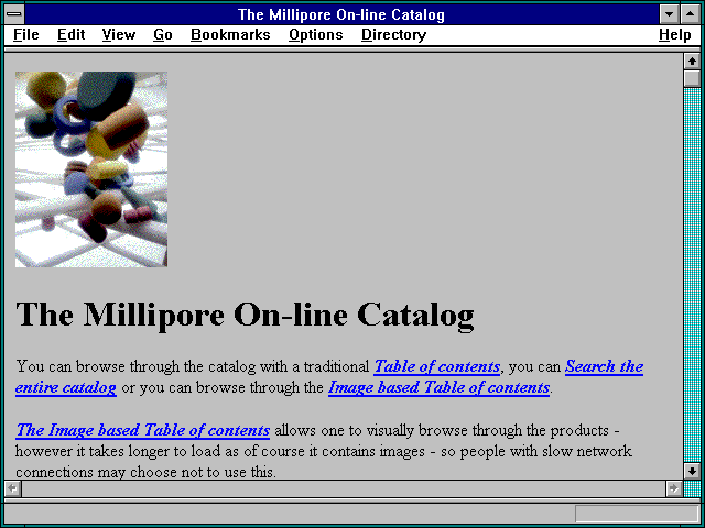 Screenshot of The Millipore On-line Catalog
