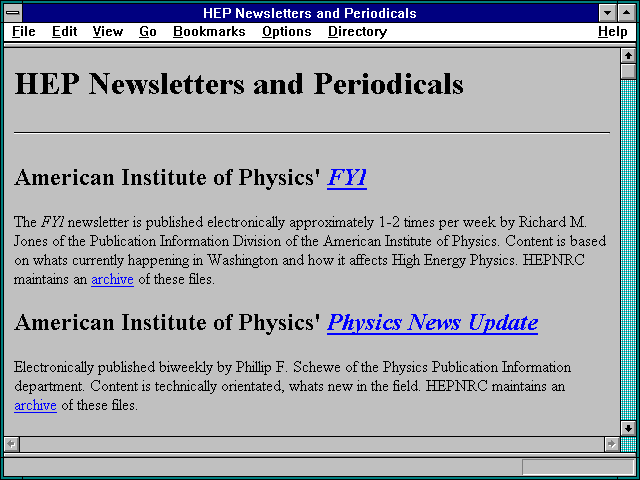 Screenshot of High Energy Physics Information Center (HEPIC)