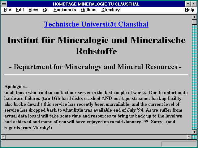 Screenshot of HOMEPAGE MINERALOGIE TU CLAUSTHAL