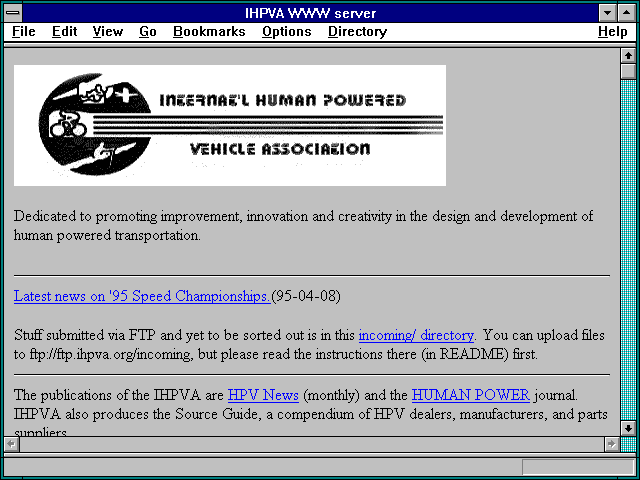 Screenshot of International Human-Powered Vehicle Association