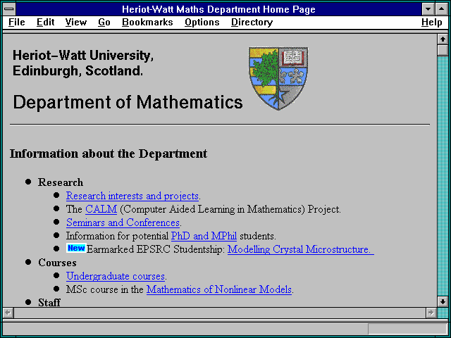 Screenshot of Heriot-Watt Maths Department Home Page