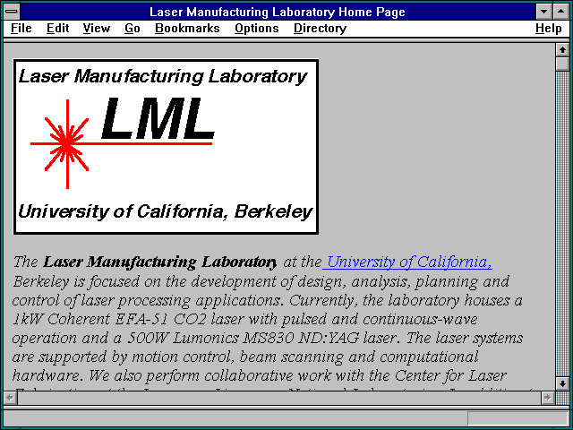 Screenshot of Laser Manufacturing Laboratory Home Page