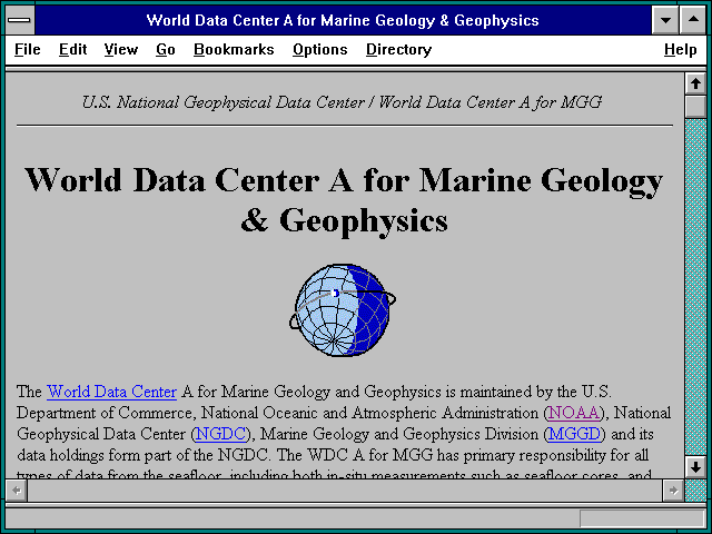 Screenshot of World Data Center A for Marine Geology & Geophysics