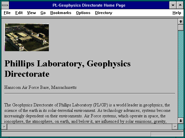 Screenshot of PL-Geophysics Directorate Home Page