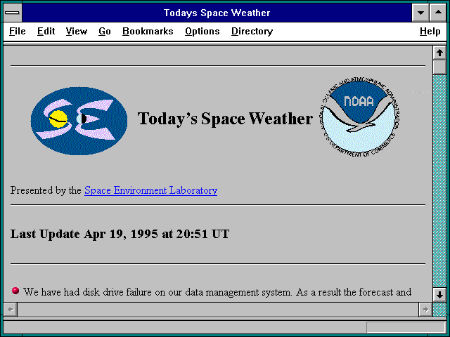 Screenshot of Todays Space Weather