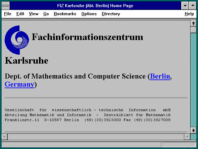Screenshot of FIZ Karlsruhe (Abt. Berlin) Home Page