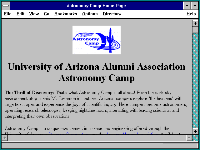 Screenshot of Astronomy Camp Home Page