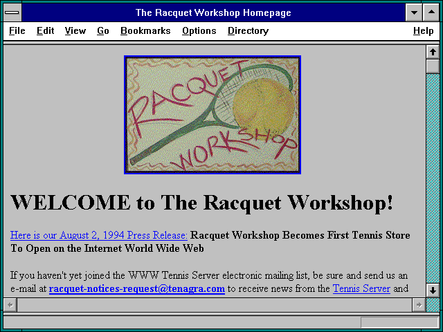 Screenshot of The Racquet Workshop Homepage