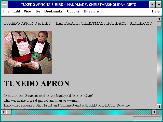 Screenshot of TUXEDO APRONS & BIBS -- HANDMADE CHRISTMAS/HOLIDAY GIFTS